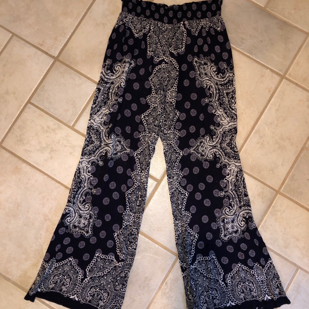 Navy Printed Boho Pants